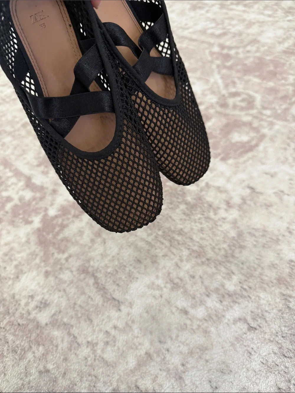 Zara Black Mesh Cross-Strap Girls Ballet Flats